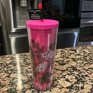 Starbucks Holiday 2021 Pink Pinecone Color Changing Cold Cup Tumbler Venti 24oz